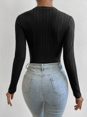 Crew Neck Brushed Ribbed Bodysuit Top