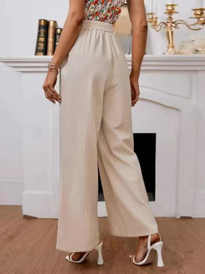 Basic Belt Cotton And Linen Tight Loose Leisure Wide-leg Trousers