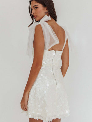 Sexy Halter Top Low-cut Gauze Ribbon Slim Fit Sequins Parties Christmas Party Short Dress