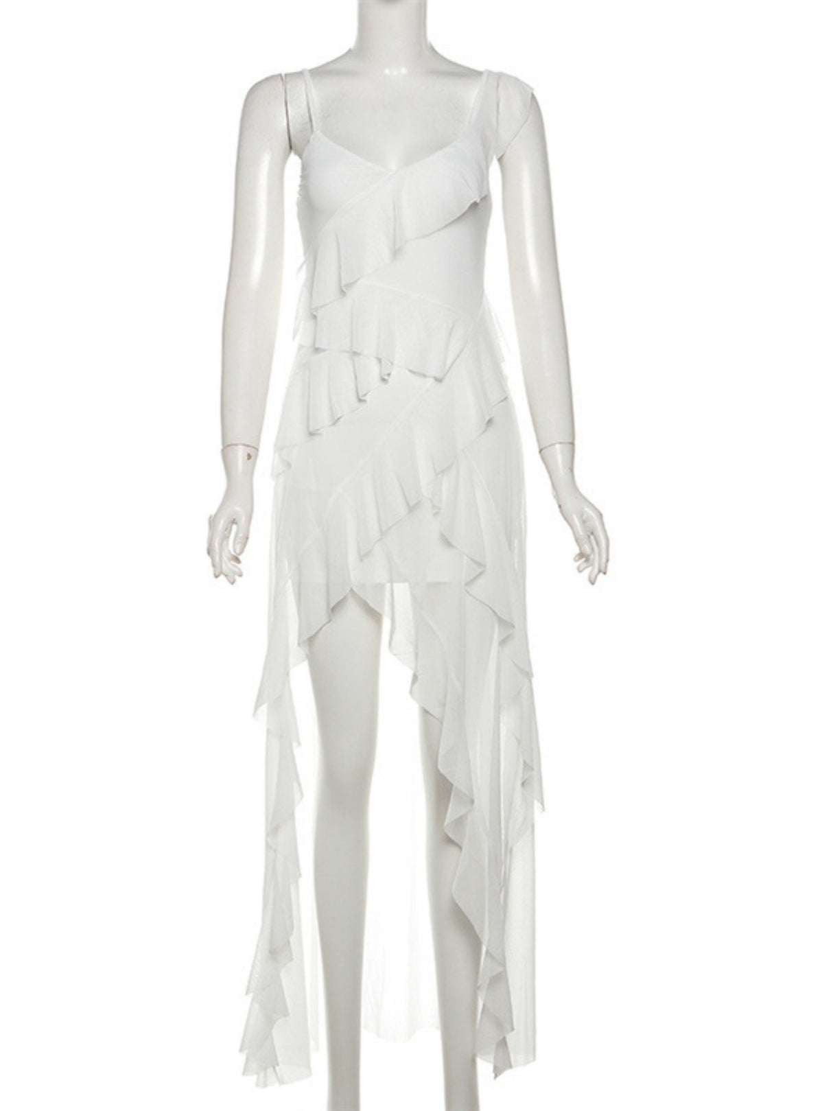 Ruffle Irregular Spaghetti Strap Backless Mini&Short Dresses
