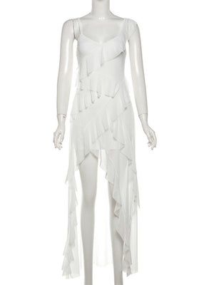 Ruffle Irregular Spaghetti Strap Backless Mini&Short Dresses