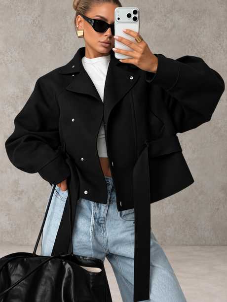 Belted Long-sleeved Coat For Autumn And Winter