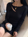 Wool Shoulder Strap Bow Openwork Asymmetrical Neck Long-sleeved Sweater