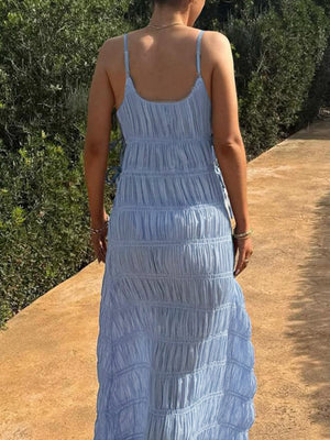 Pleated V-neck Camisoles Maxi Dresses