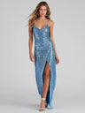 Sequins Slit Sexy Camisoles Formal Dress Maxi Dresses