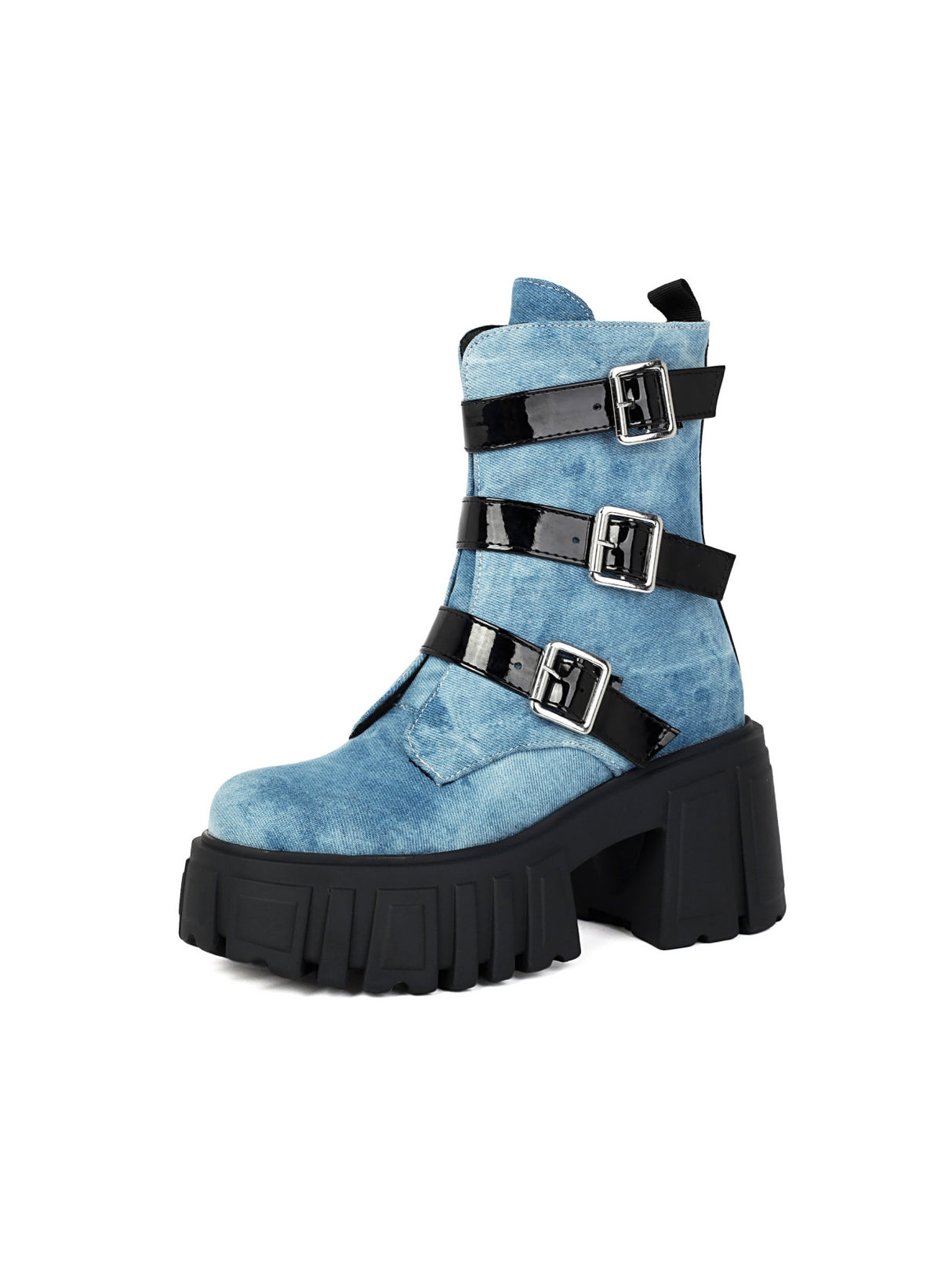 Plaid Denim Biker Punk Ankle Boots