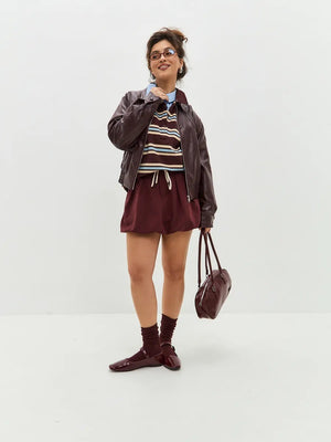 Long-sleeved Striped T-shirt, Polo Collar, Loose-fitting T-shirt