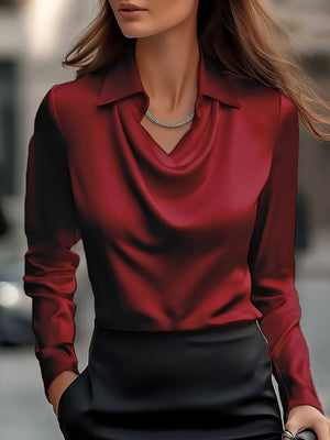 Satin Dangling Simple Long Sleeves Blouse