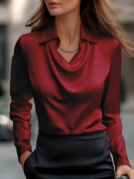 Satin Dangling Simple Long Sleeves Blouse