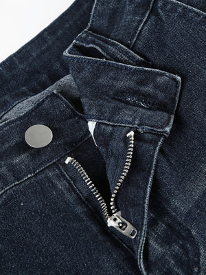 Low-rise Micro-flared Distressed Wash Buttons Jeans
