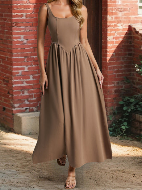 Pleats On Suspenders Tucking And Waist-cinching Maxi Dresses