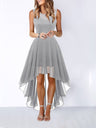 Lace Stitching Irregular Hem Waist Maxi Dresses