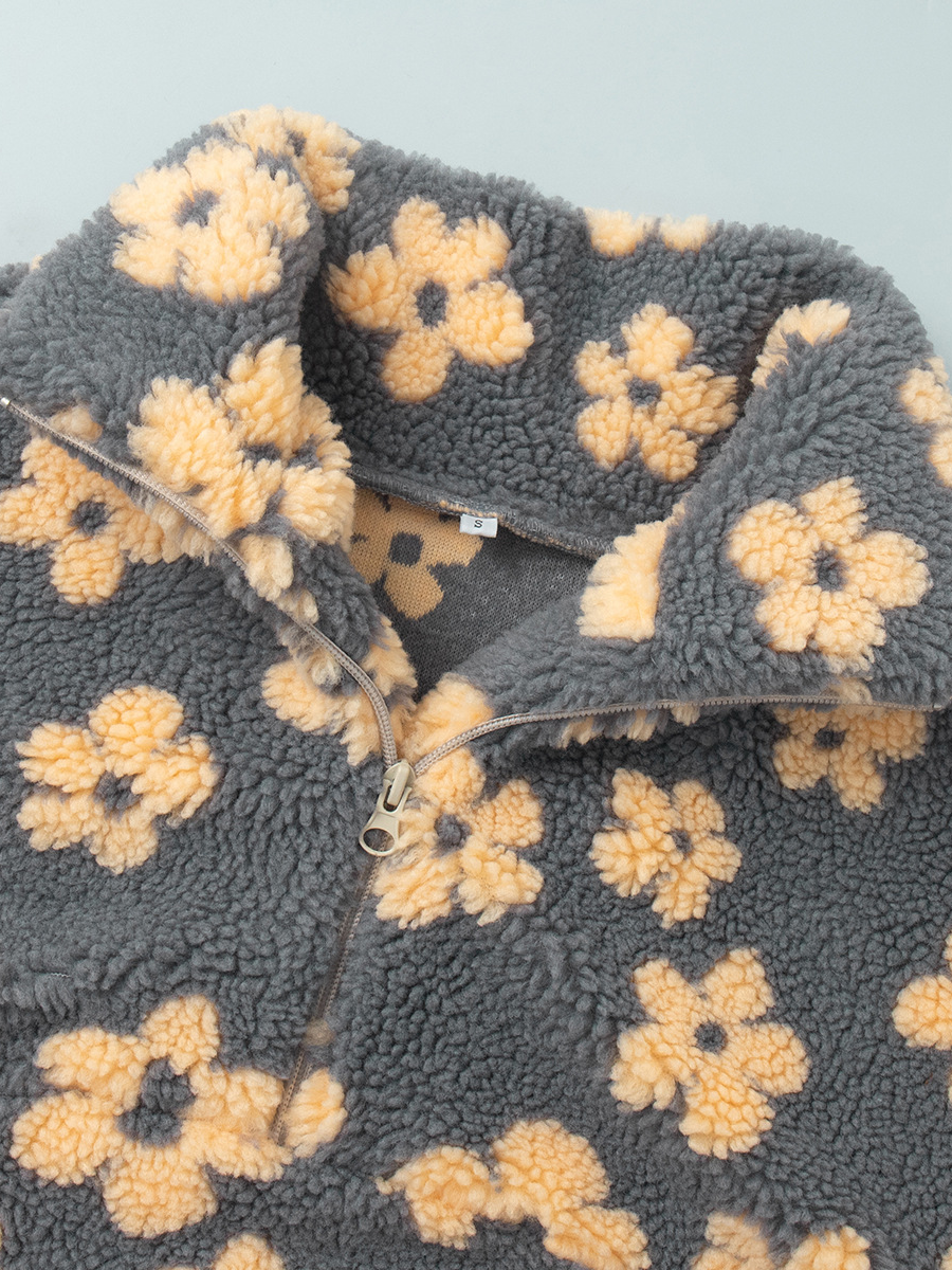 Fleece Flowers Keep Warm Pocket Sweatshirts&Hoodies