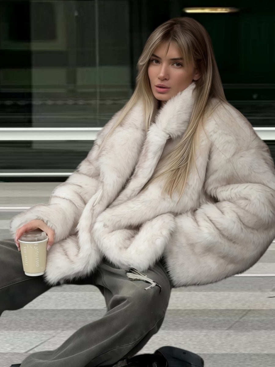 Cardigan With Turn-down Collar Faux Fur Dinner Parties Coats