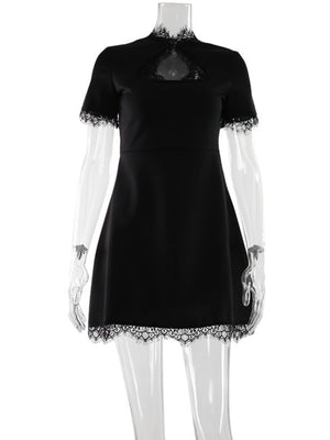 Lace Trim Hollow Out Waist Shaping Mini&Short Dresses
