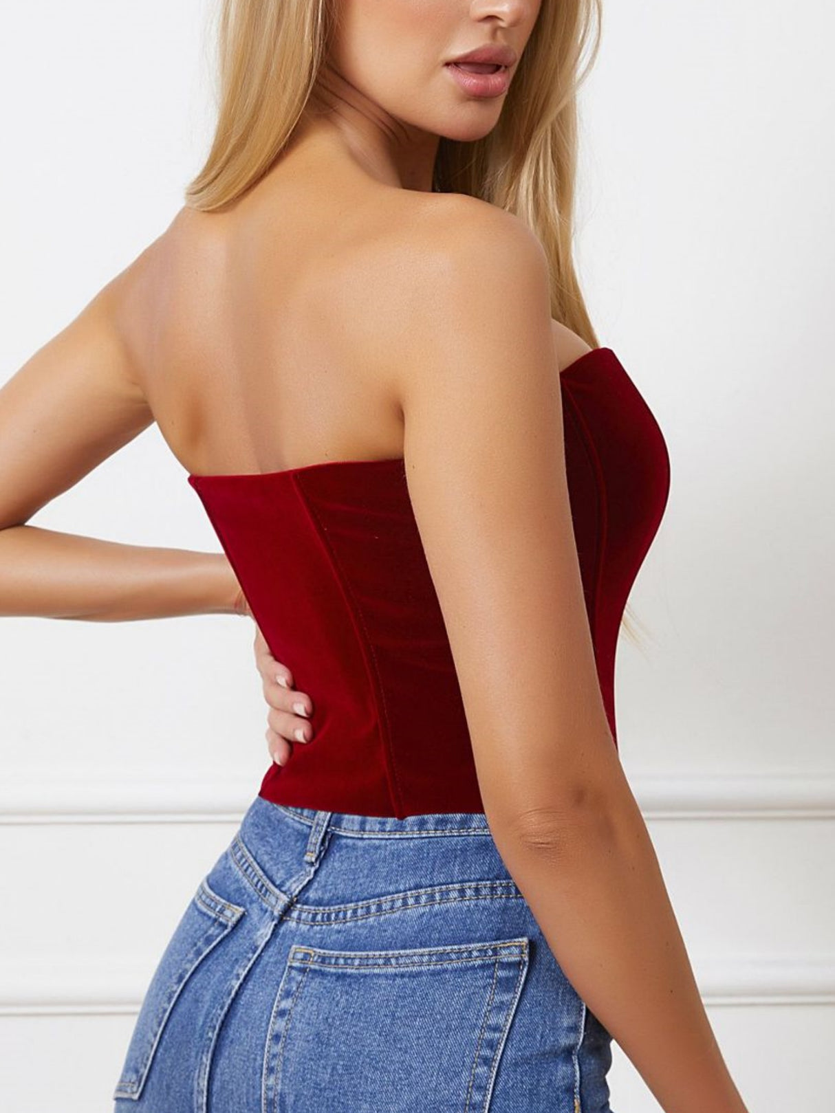 Velvet Waist-cinching And Backless With Breast Pads Fishbone Corset