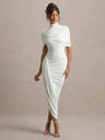 Pleated Mock Neck Shawl Exposed Backpack Buttocks Maxi Dresses