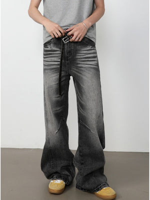 Retro Washed Patchwork Distressed Jeans