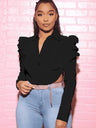 Navel Slits Leg Of Mutton Sleeves Lapel Shirts