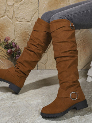 Pleated High Boots With Buckle