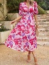 Floral Short Sleeve V-neck Vacation And Leisure Maxi Dresses
