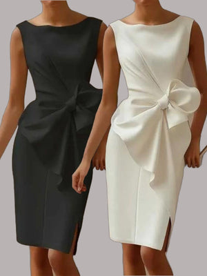 Ärmellose Business-Minikleider mit Schleife, Kapitänsschlitz und Bandage-Schleife