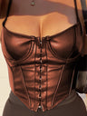 PU Leather Single-breasted U-neck Tank Top Cropped Vest