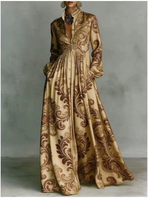 Long-sleeved Printed Maxi Dress