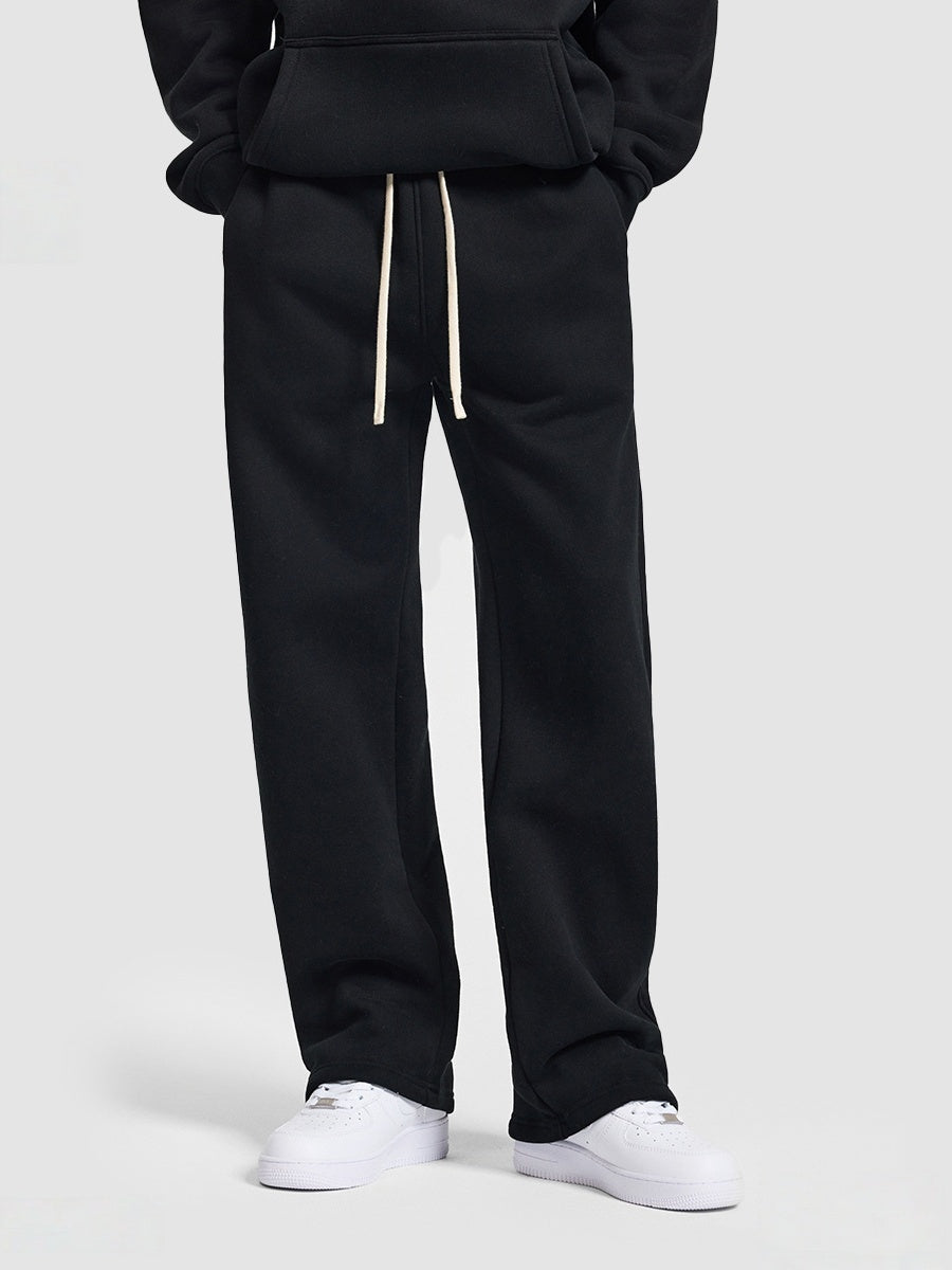 Plush Sports Loose Solid Color Zipper Hooded Sweatshirts&Hoodies Set