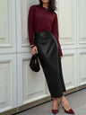 Leather Stitching High-waisted Slim Fit Hip Body Side Slit Long Skirts