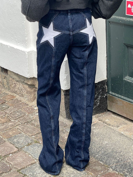 Y3K Color Blocking Five-pointed Star Low-waisted Wide-leg Pants Jeans