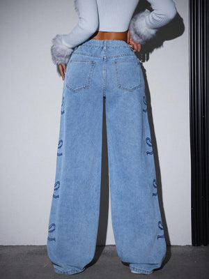 Y2K Spice Girl High Waist Wash Water Bow Straight Jeans