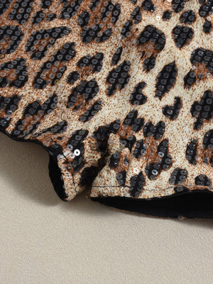 Liber Leopard Print Sequins Leopard Print Jumpsuits&Bodysuits