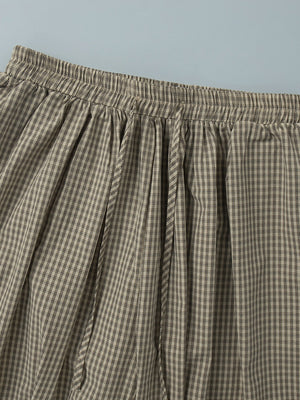 Cotton Blend Lantern Pants Plaid Breathable Leisure Pants