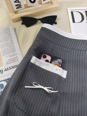 Striped Bow Tie Wide-leg Pants Casual High-waist Straight Gray High-end Summer Suit Trousers