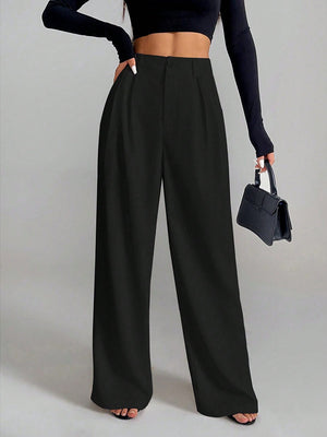 Solid Color Loose Button-down Suit Trousers