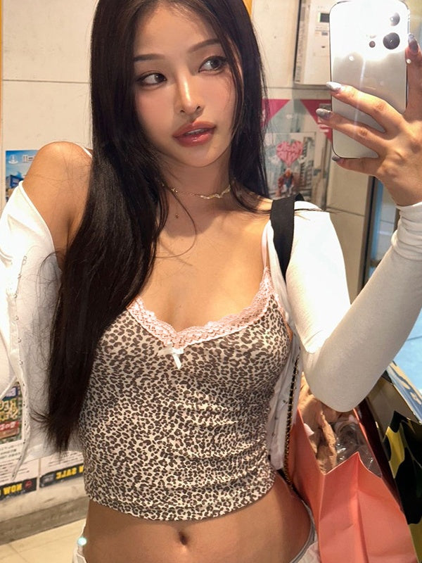 Leopard Print Lace Trim V-neck Camisole