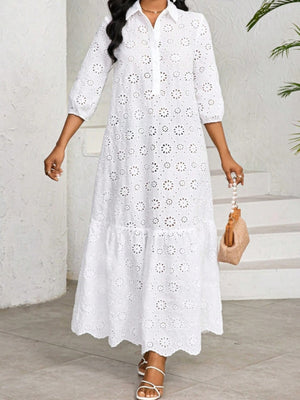 Loose-fit Trim Hollow Midi Dresses