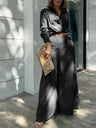Solid Color Loose-fitting Wide-leg Pants Two-piece Set