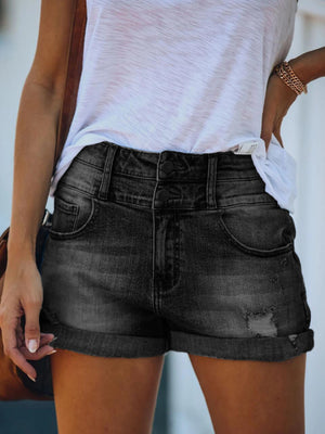Wash The Hole High-waisted Slim Fit Denim Shorts