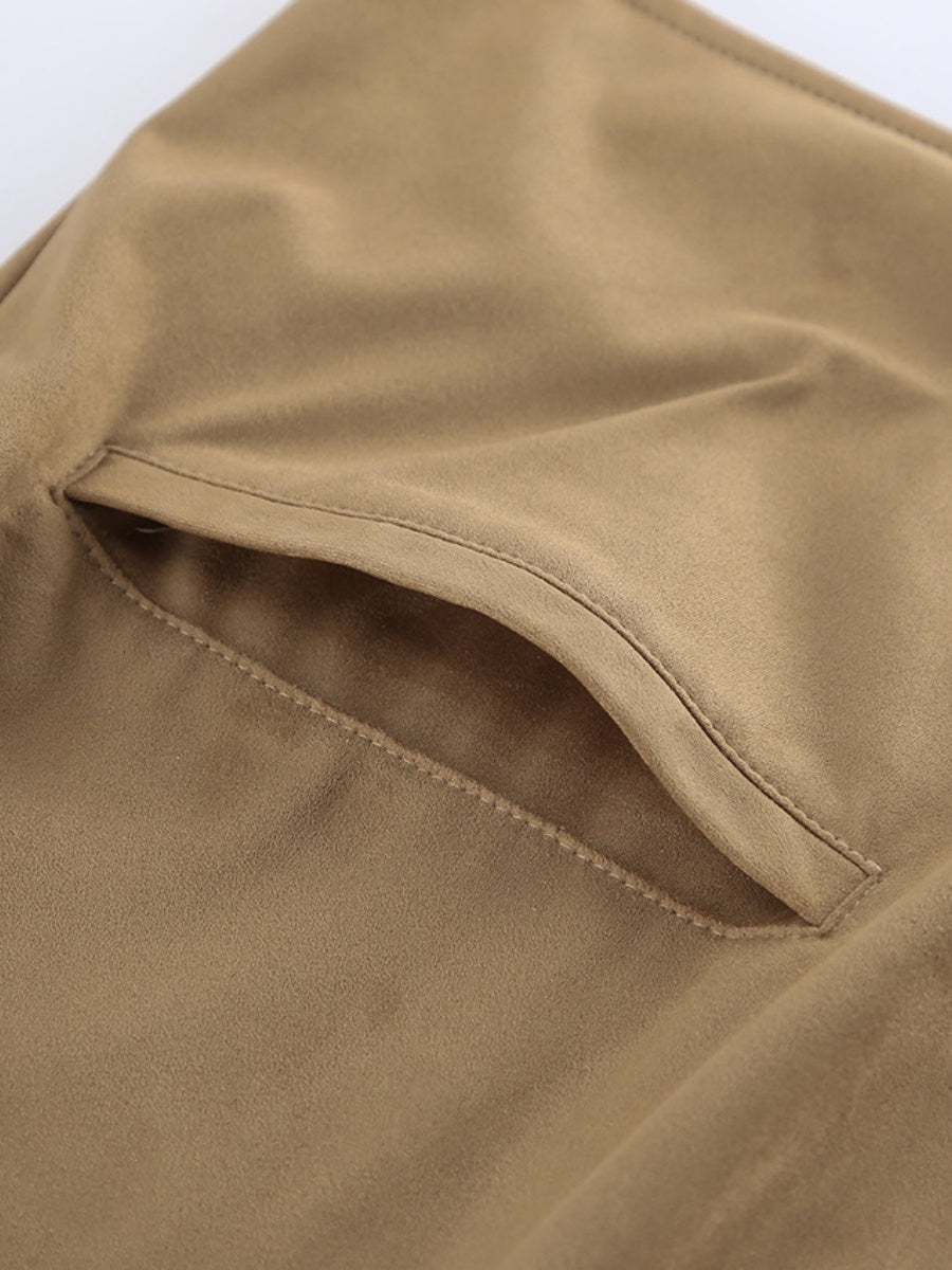 Basic Suede Button Khaki Jacket