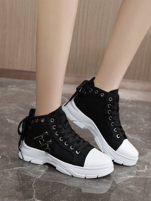 Heart Zipper Denim High-Top Casual Sneakers