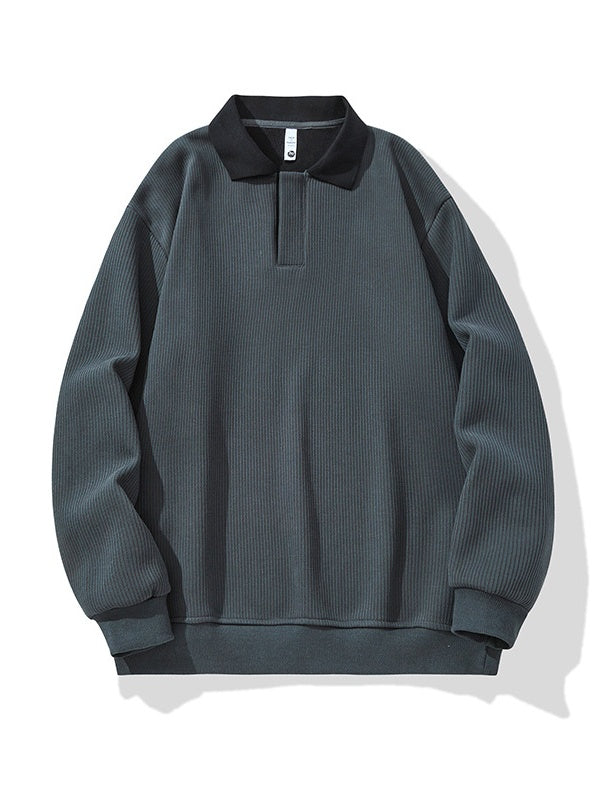 Contrasting Colors Lapel Stripes Sweatshirts