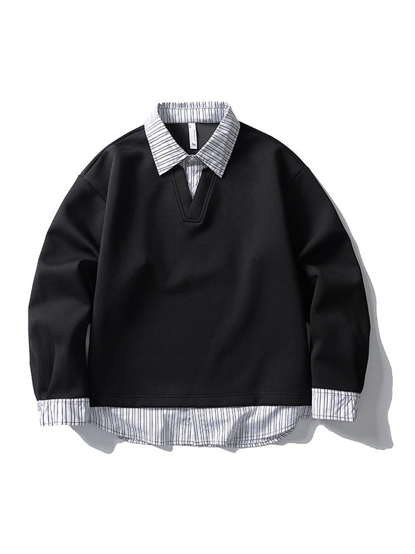 Design Fake Two Pieces Stripes Sports Casual Sweatshirts