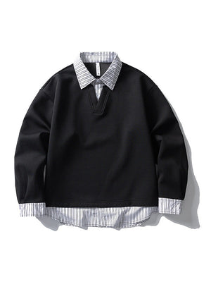 Design Fake Two Pieces Stripes Sports Casual Sweatshirts