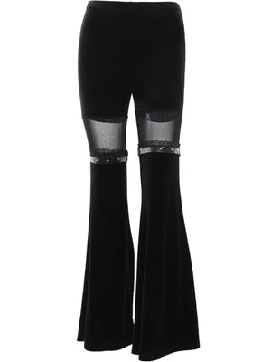 Y2K Velvet Mesh Patchwork Perspective High-waisted Flared Pants Slimming Pants