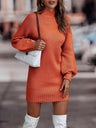 High-necked Long-sleeved Waist-cinching And Hip-hugging Knitted Sweaters Midi Dresses