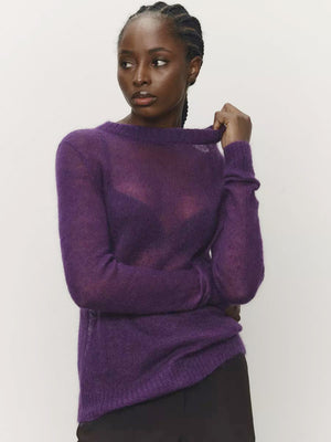 Mohair Crew Neck Pullover Sweater, Semi-sheer Base Layer Sweater