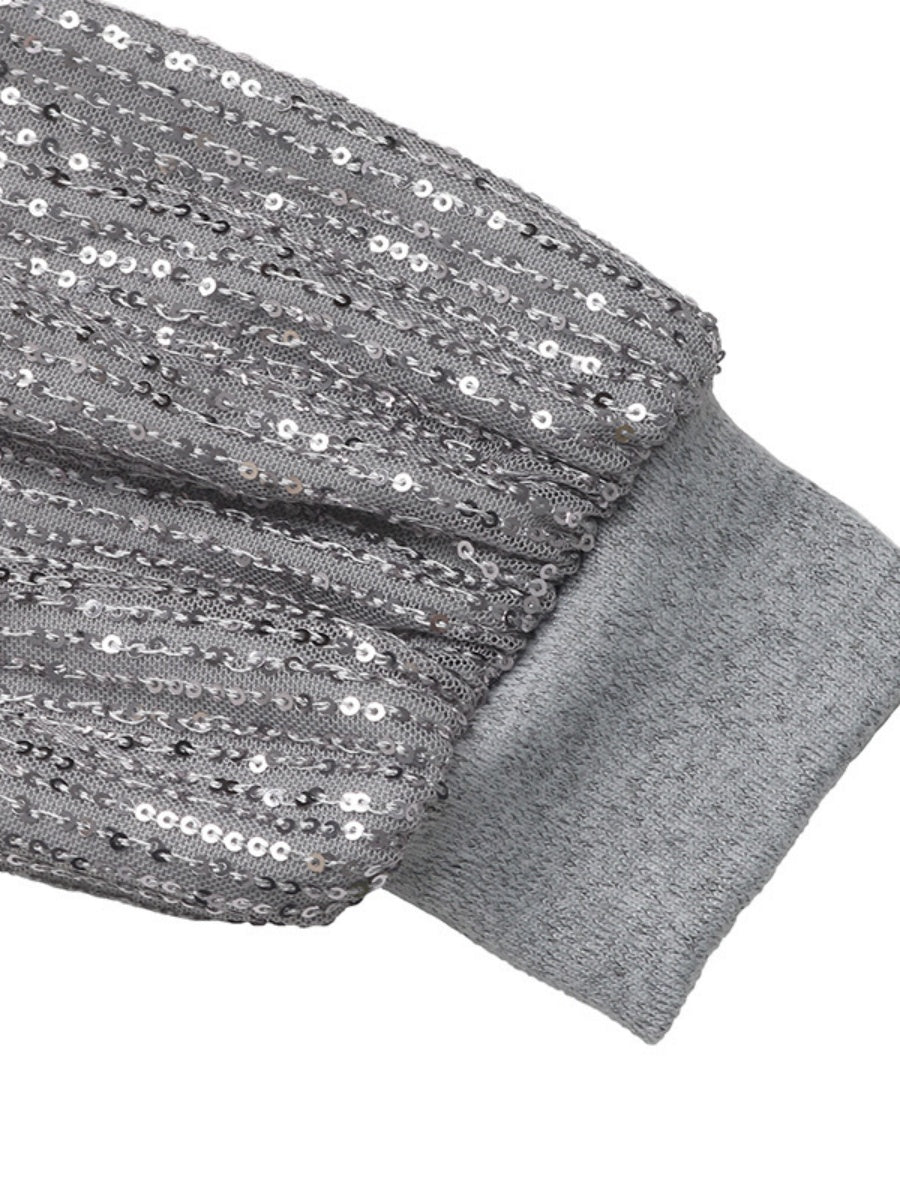 Crew Neck Style Sequins Splicing Parties Grace Leisure Hip-hugging Mini&Short Dresses