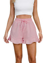 Ruffle Elastic Waistband Drawstring Cotton And Linen Shorts